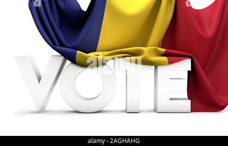 Roumanie voter concept. Voter mot couvert de drapeau national. 3D Render Banque D'Images