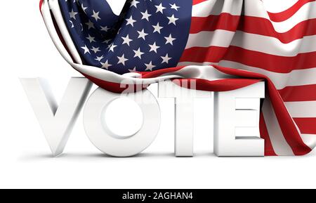 USA vote concept. Voter mot couvert de drapeau national. 3D Render Banque D'Images