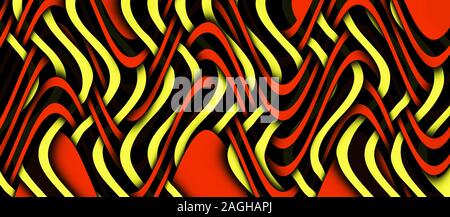 Multicolore Motif vagues. Néon brillant des lignes courbes arrière-plan. Abstract illustration psychédélique. Grand format, 3D Rendering Banque D'Images