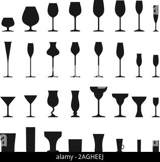 Jeu de silhouettes différents verres à vin isolé sur fond blanc. Vector illustration. Illustration de Vecteur