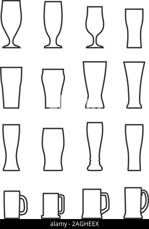 Ensemble de contour différentes silhouettes verres isolé sur fond blanc. La collecte de verre. Verres de boissons alcoolisées contour vector set Illustration de Vecteur