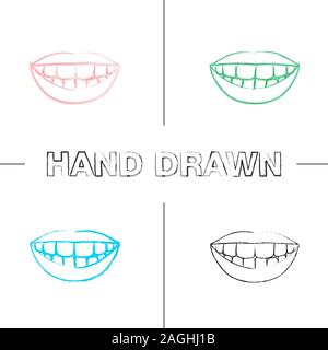 Beau sourire avec des dents saines hand drawn icons set. Coup de pinceau de couleur. Illustrations vectorielles sketchy Illustration de Vecteur