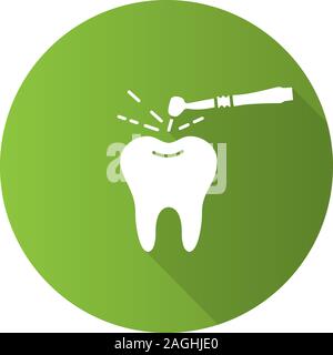 Processus de forage dent plate ombre portée de l'icône de glyphe. La dentisterie. Pièce à main dentaire. Silhouette Vector illustration Illustration de Vecteur