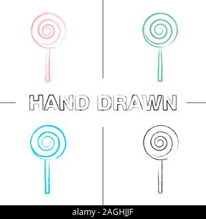 Sucette spirale hand drawn icons set. Coup de pinceau de couleur. Lolly. CandyIsolated sucre illustrations vectorielles sketchy Illustration de Vecteur