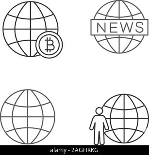 Dans le monde entier. icons set linéaire Bitcoin global, la terre, le reportage, la population de la planète. Fine ligne contour des symboles. Illustrations vectorielles contours. Modifier Illustration de Vecteur