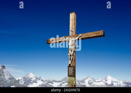 Sommet cross, Klein Matterhorn, Valais, Suisse. Banque D'Images