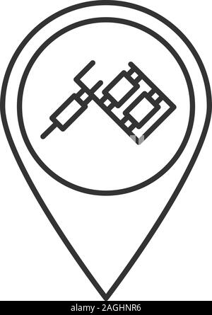 Tattoo studio location icône linéaire. Fine ligne illustration. La carte identifier avec machine à tatouer. Symbole de contour. Dessin vectoriel aperçu isolés Illustration de Vecteur