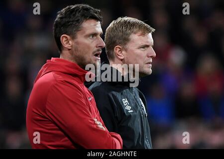 Gestionnaire de Bournemouth AFC, Eddie Howe Assistant Manager, Jason Tindall - AFC Bournemouth v Liverpool, Premier League, stade de vitalité, Bournemouth, Royaume-Uni - 7 décembre 2019 Editorial N'utilisez que des restrictions s'appliquent - DataCo Banque D'Images