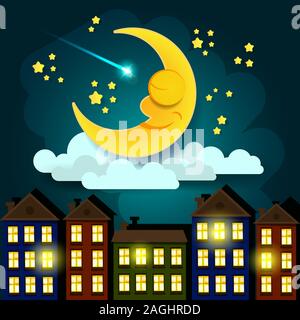 Bonne nuit Illustration. Convient pour carte de voeux, affiche ou d'impression sur T-shirt. Illustration de Vecteur