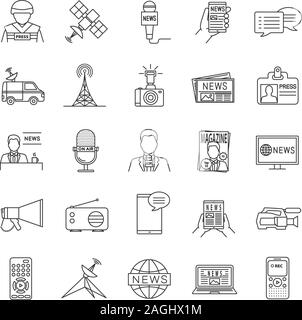 Médias icons set linéaire. Appuyez sur. La télévision, la radio. Fine ligne contour des symboles. Illustrations vectorielles contours Illustration de Vecteur