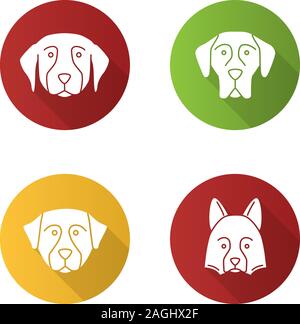 Chiens races modèle plat long shadow glyphe icons set. Golden Retriever, dogue, Bernese Mountain Dog, Shetland Sheepdog. Silhouette vecteur illustra Illustration de Vecteur