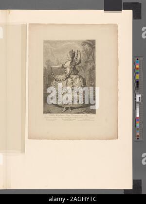Dessiné par L. C. de Mormantelle [c.-à-d. Carmontelle] ; gravé par Jean [de] la fosse. Une version 19e siècle d'un dix-huitième-siècle imprimer de Louise Lany, qui dansaient dans le 1756 et 1764 des reprises à l'Opéra de Paris d'Antoine Bandieri de Laval's Opera Ballet Les festes d'Hébé. Pleine longueur à Lany légèrement à gauche, la tête de profil, tenant une chaîne de fleurs ; portant robe de bal ornée de fleurs, talons. Réglage du pays avec des bâtiments de ferme en arrière-plan. Cinq lignes de vers en français. ; Louis Magdelene Lany pensionaire du roi Banque D'Images