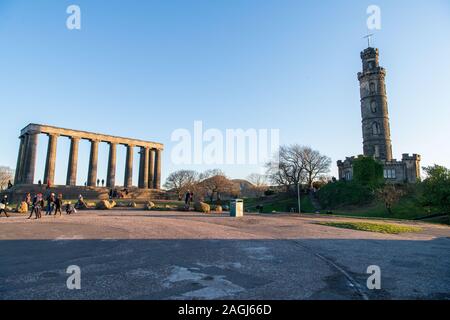 Message du monument de Skies Nelson, Calton Hill - la projection sera vue du nord, au rayon de braquage, ainsi sur le côté nord Banque D'Images