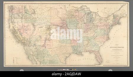 Illustré par hachures de secours. Montre également des mines et des ressources minérales et l'Arpenteur général des terres et des lieux d'affaires. Premier méridiens : Washington et de Greenwich. Dans le rapport de la commissaire à l'Office des terres, 1870. Comprend des notes. Cartographie de la Nation (NEH, 2015-2018) ; plan de l'Organisation des États et territoires Banque D'Images