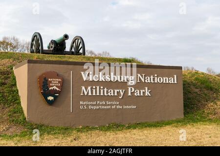 Vicksburg National Military Park Entrance Sign Banque D'Images