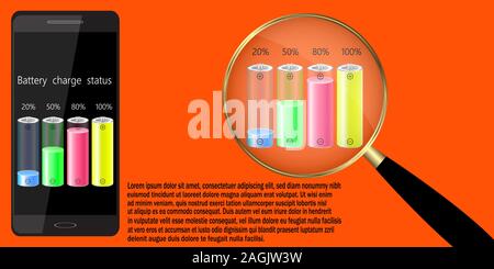 L'état de charge de la batterie. vector illustration. Illustration de Vecteur
