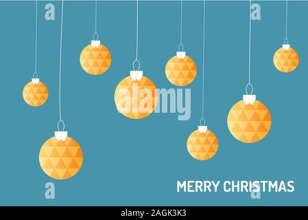 Merry Chrismas vector, gold ball noël accroché sur le fond bleu Illustration de Vecteur