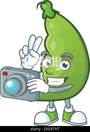 Photographe Smart fèves cartoon mascot avec un appareil photo Illustration de Vecteur