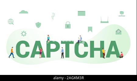 Captcha sécurité login concept avec grand mot ou texte et de l'équipe de personnes avec une télévision moderne style - vector illustration Banque D'Images
