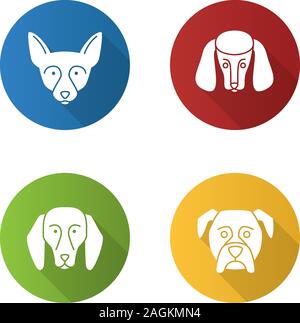 Chiens races modèle plat long shadow glyphe icons set. Chihuahua, caniche, boxer, beagle. Silhouette Vector illustration Illustration de Vecteur