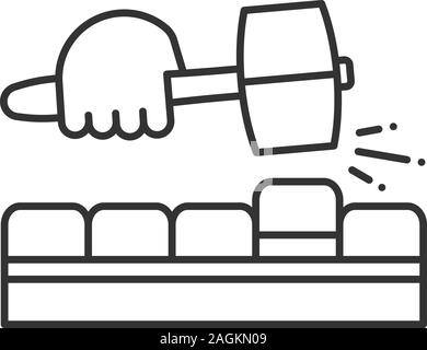 Les briques de la chaussée avec marteau icône linéaire forfaitaire. Fine ligne illustration. Builder's main. Symbole de contour. Dessin vectoriel aperçu isolés Illustration de Vecteur