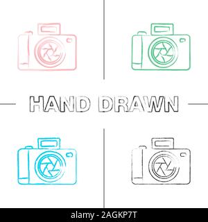 Appareil photo professionnel hand drawn icons set. Coup de pinceau de couleur. Illustrations vectorielles sketchy Illustration de Vecteur