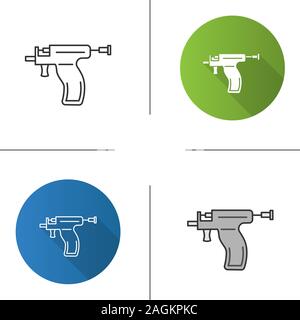 Icône pistolet perce. Le perçage des oreilles d'instrument. Modèle plat, linéaire et de couleurs. Illustrations vectorielles Illustration de Vecteur