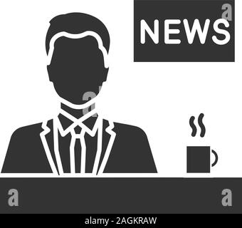 Présentatrice TV icône glyphe. Présentateur de nouvelles. Nouvelles du matin.Silhouette symbole. L'espace négatif. Vector illustration isolé Illustration de Vecteur