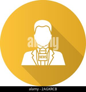 Présentatrice TV plate ombre portée de l'icône de glyphe. News reporter avec microphone. Animateur de télévision. Silhouette Vector illustration Illustration de Vecteur