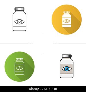 L'icône Oeil comprimés. Les médicaments. Modèle plat, linéaire et de couleurs. Illustrations vectorielles Illustration de Vecteur