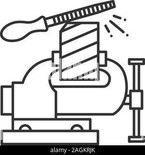 Planche en bois fixation étau icône linéaire. Fine ligne illustration. Vice-jambe et lime à métaux. Symbole de contour. Dessin vectoriel aperçu isolés Illustration de Vecteur