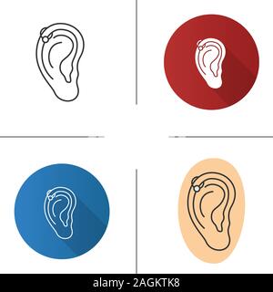Piercing hélix hoop icône. Pierced oreille cartilage. Modèle plat, linéaire et de couleurs. Illustrations vectorielles Illustration de Vecteur