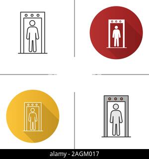 Icône portail détecteur de métal. Scanner de sécurité de l'aéroport avec personne à l'intérieur. Modèle plat, linéaire et de couleurs. Illustrations vectorielles Illustration de Vecteur
