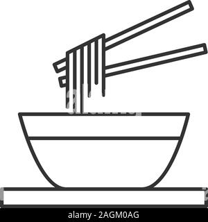 Nouilles chinoises avec des baguettes icône linéaire. Fine ligne illustration. Ramen. Dans un bol de spaghetti. Symbole de contour. Dessin vectoriel aperçu isolés Illustration de Vecteur