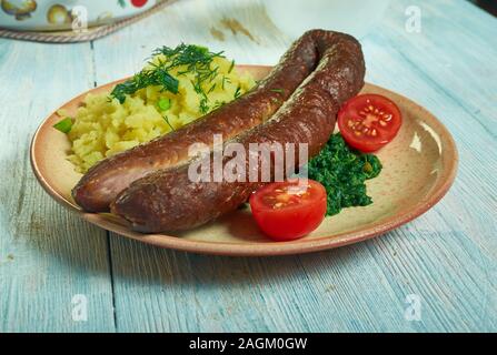 Bregenwurst, saucisses de spécialité de Basse-Saxe et de Saxe-anhalt traditionnellement à base de viande de porc, de porc, de porc ou de bétail et cerveau Banque D'Images