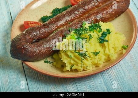 Bregenwurst, saucisses de spécialité de Basse-Saxe et de Saxe-anhalt traditionnellement à base de viande de porc, de porc, de porc ou de bétail et cerveau Banque D'Images