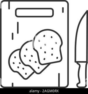 Planche à découper en bois avec des tranches de pain l'icône linéaire. Fine ligne illustration. Symbole de contour. Vector dessin isolé Illustration de Vecteur