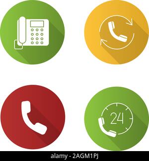 Communication téléphonique modèle plat long shadow glyphe icons set. Téléphone fixe, hotline, combiné, appelant. Silhouette Vector illustration Illustration de Vecteur