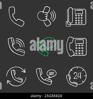 Communication téléphonique de la craie icons set. Combiné, appel entrant, téléphone fixe, message vocal, Appel, hotline. Tableau Vecteur isolé illustratio Illustration de Vecteur