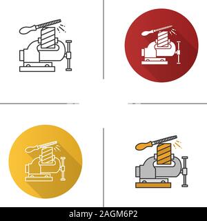 Fixation étau planche en bois. Vice-jambe et lime à métaux. Modèle plat, linéaire et de couleurs. Illustrations vectorielles Illustration de Vecteur