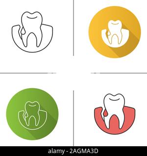 Saignement des gencives. La gingivite. Modèle plat, linéaire et de couleurs. Illustrations vectorielles Illustration de Vecteur