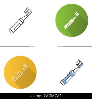 Brosse à dents électrique avec du dentifrice. Le nettoyage des dents. Modèle plat, linéaire et de couleurs. Illustrations vectorielles Illustration de Vecteur