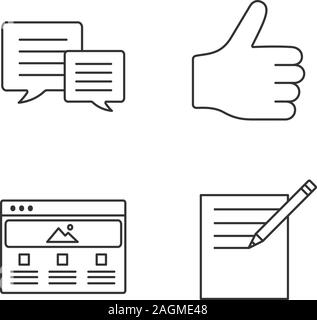 Centre d'information des icônes linéaire définie. Le chat, la prise de notes, Thumbs up, page web. Fine ligne contour des symboles. Illustrations vectorielles contours Illustration de Vecteur