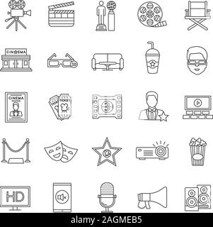 Cinema icons set linéaire. L'équipement, service, prix. Fine ligne contour des symboles. Illustrations vectorielles contours Illustration de Vecteur