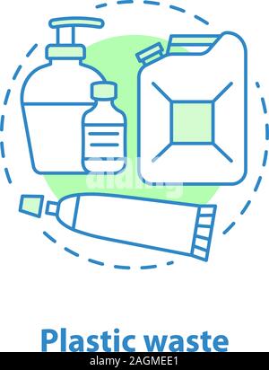 Les déchets plastiques concept icône. Le tri des ordures idée fine ligne illustration. Les paquets. Les bouteilles en plastique, pots, conteneurs. Dessin vectoriel aperçu isolés Illustration de Vecteur