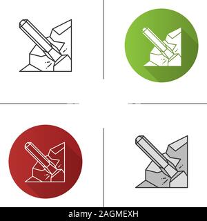 Burin de fer icône. Rock breaking burin. Modèle plat, linéaire et de couleurs. Illustrations vectorielles Illustration de Vecteur
