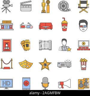 Cinema Color icons set. Cinéma. L'équipement, service, prix. Illustrations vectorielles Illustration de Vecteur