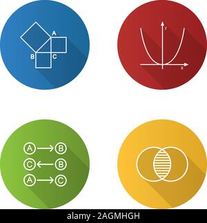 Les mathématiques linéaires télévision ombre portée de l'icons set. Géométrie, algèbre, logique et mathématiques discrètes. Contour Vector illustration Illustration de Vecteur