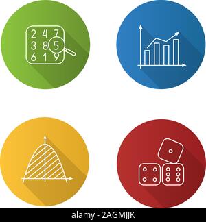 Les mathématiques linéaires télévision ombre portée de l'icons set. Théorie des nombres, des statistiques, système de coordonnées, dés. Contour Vector illustration Illustration de Vecteur