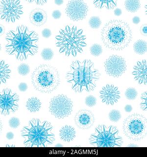 Modèle vectoriel continu avec blue snowflake mandalas en forme sur un fond blanc Illustration de Vecteur